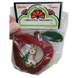 Vintage NOS Darice Wooden Christmas Tree Ornament Apple Clown Taiwan Holiday